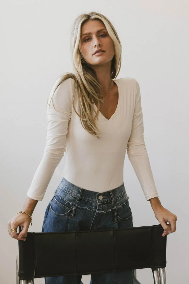 Long sleeves basic top in cream