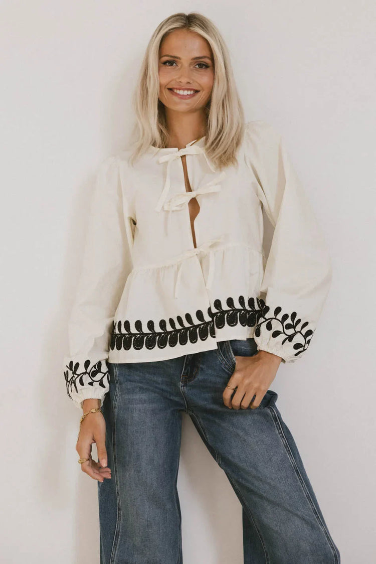 Round neck blouse in cream