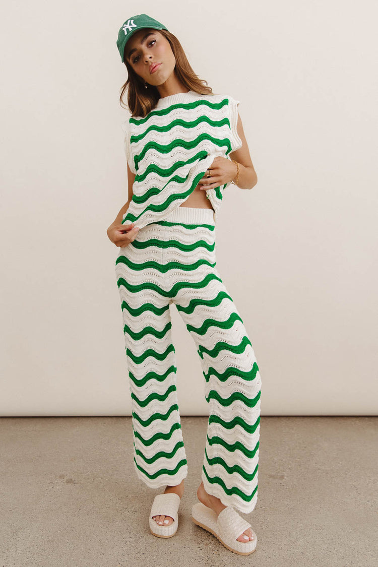Knit top in striped green