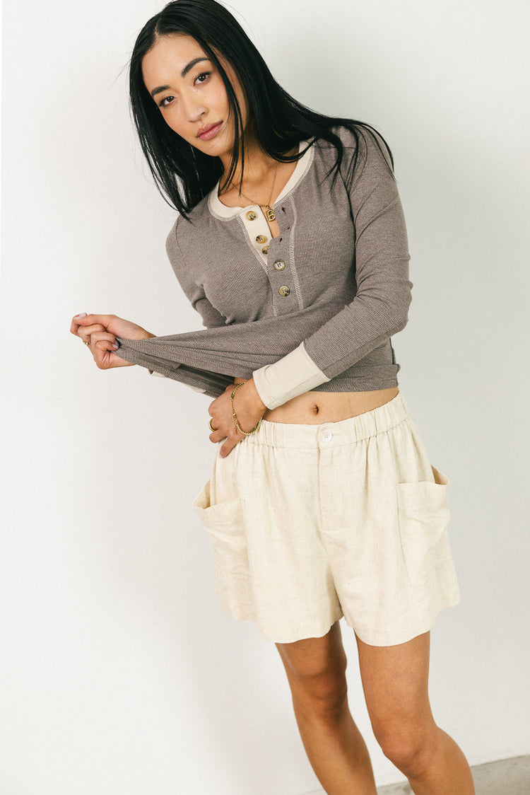 Knit colorblock top in cream