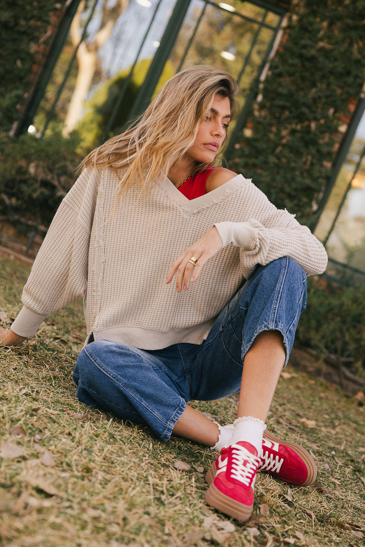 Waffle sweater in tan