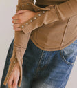 Button cuff sleeves top in brown
