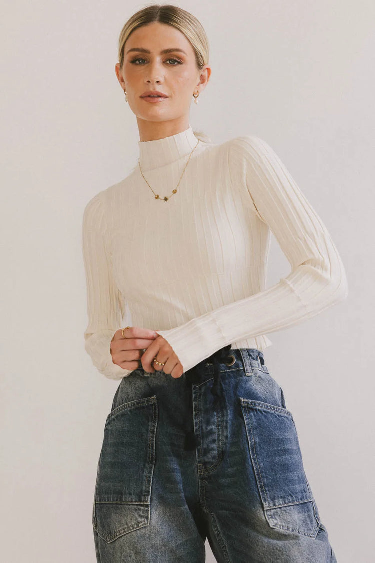 Mock neck top in cream