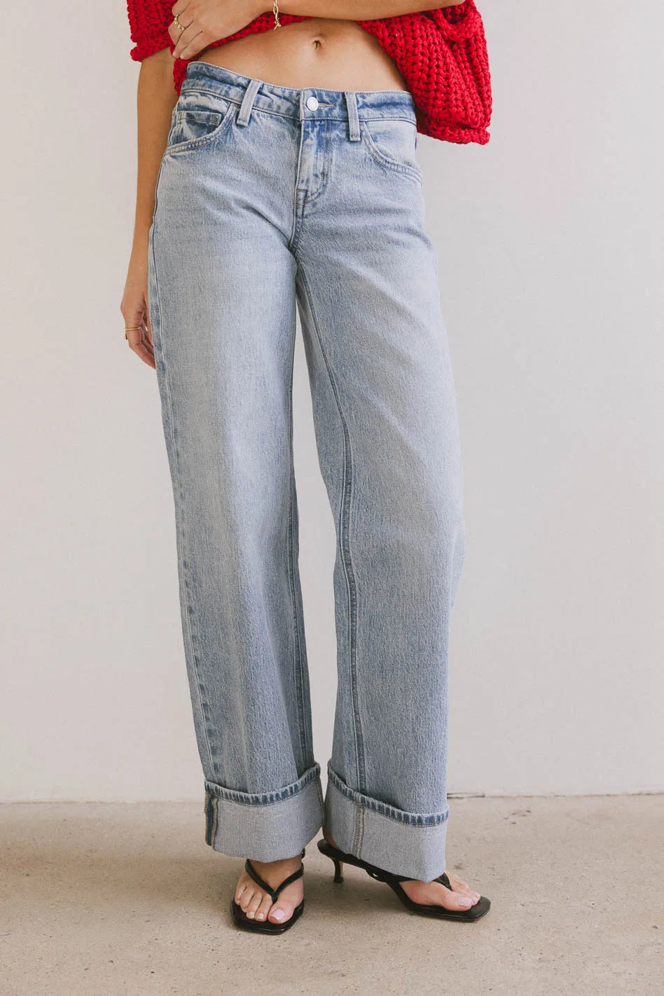 Mid rise denim in light wash