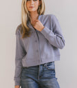 blue button front knit cardigan