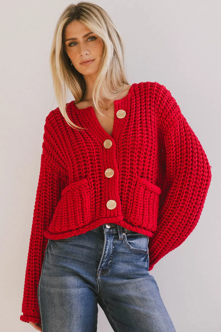 Two side front pockets top in red