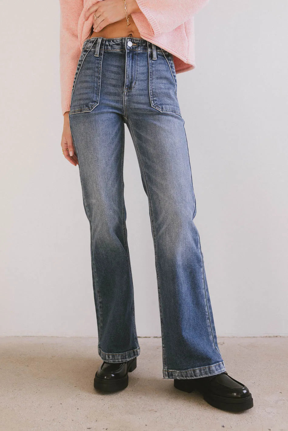 High rise denim in medium wash