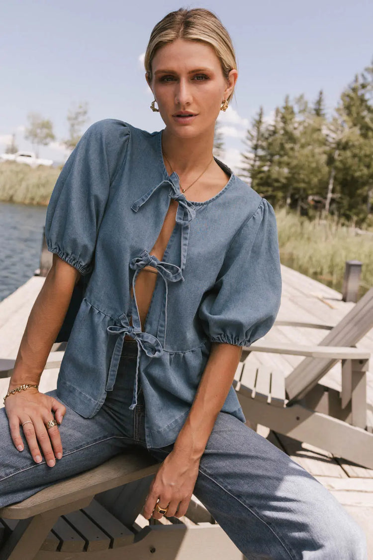 Round neck top in denim