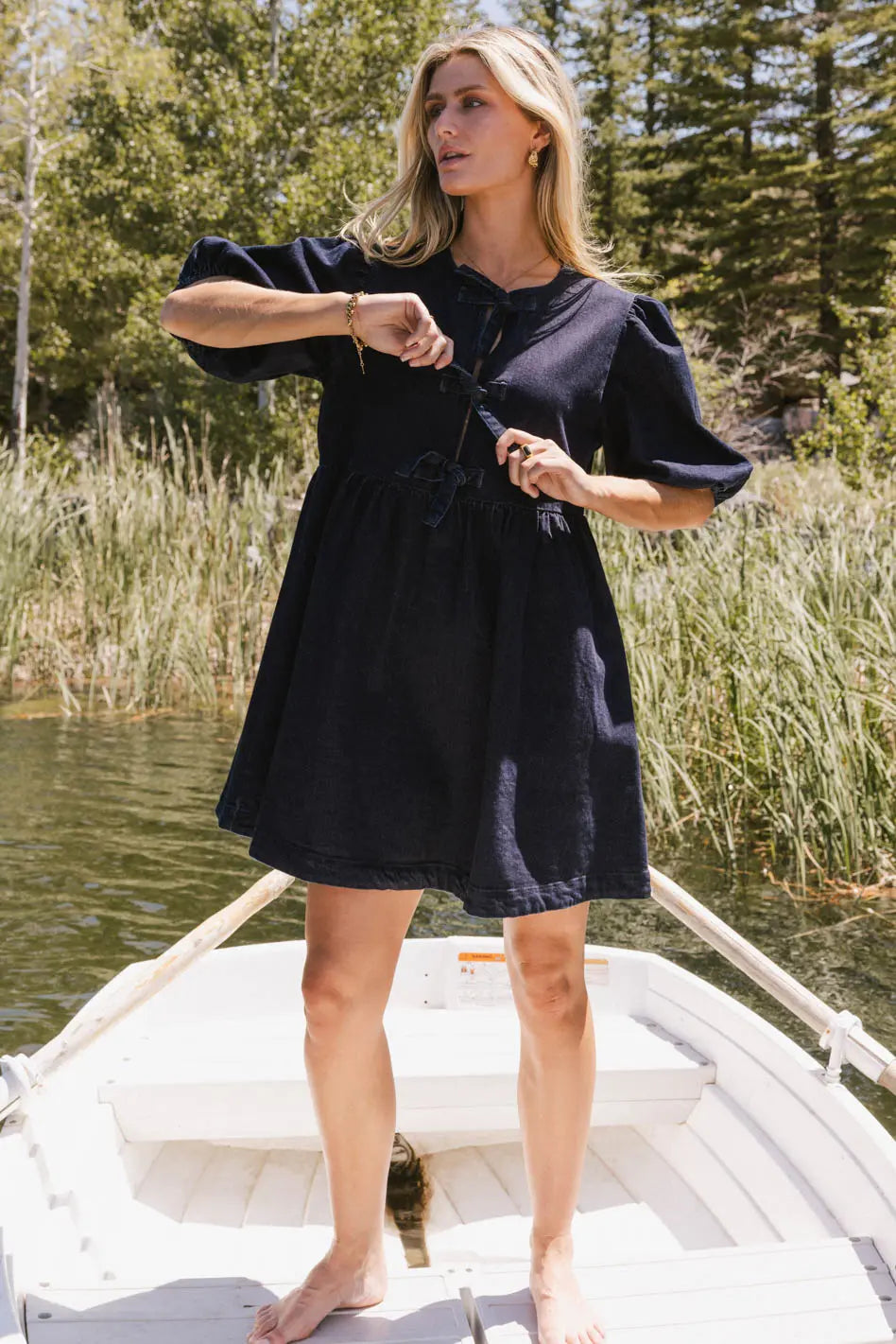 Peplum dress in dark wash