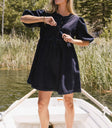 Peplum dress in dark wash