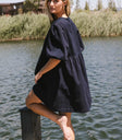Puff sleeves denim dress in dark wash