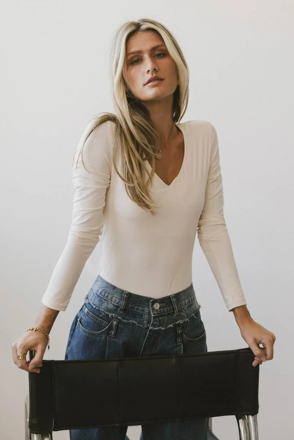 Long sleeves basic top in cream