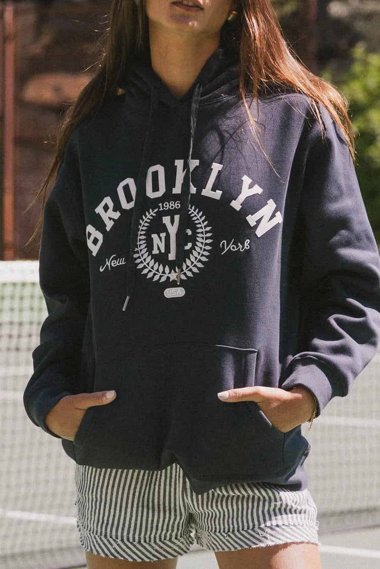 Two hand pockets navy blue hoodie