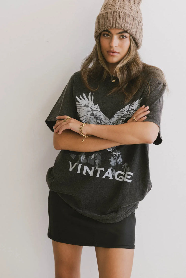 Short sleeves top in charcoal
