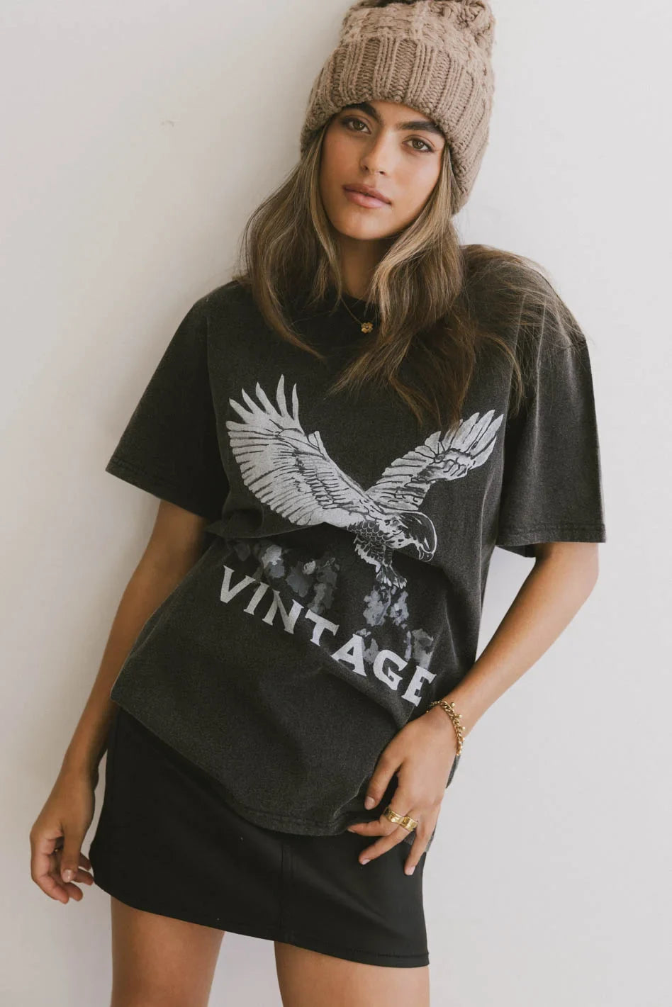 Round neck top in charcoal