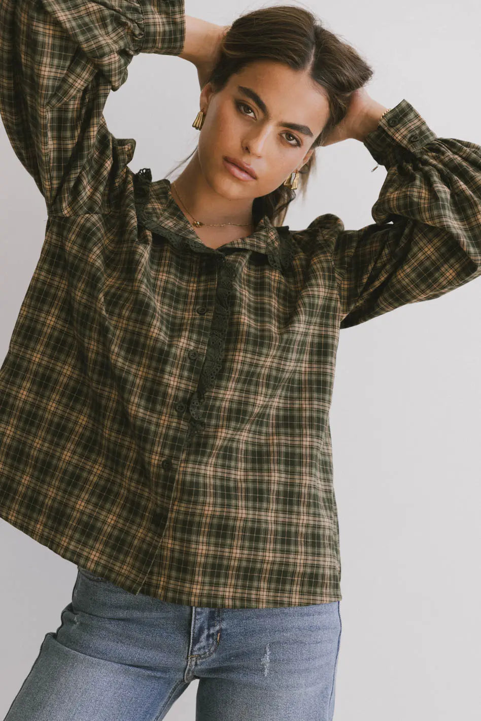 Button up blouse in multi color