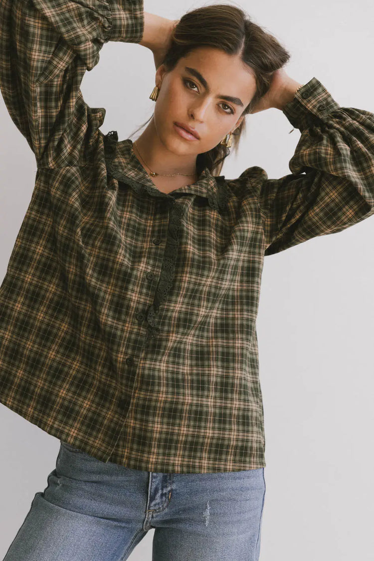Button up blouse in multi color