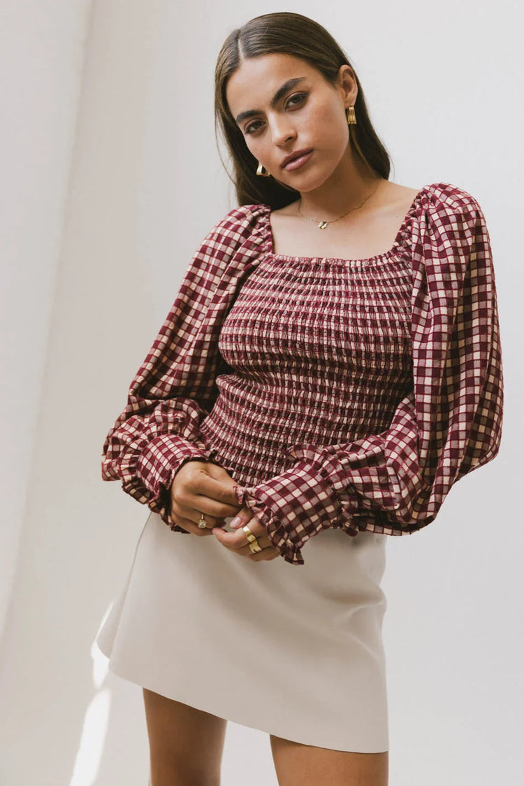 Square neck top in wine