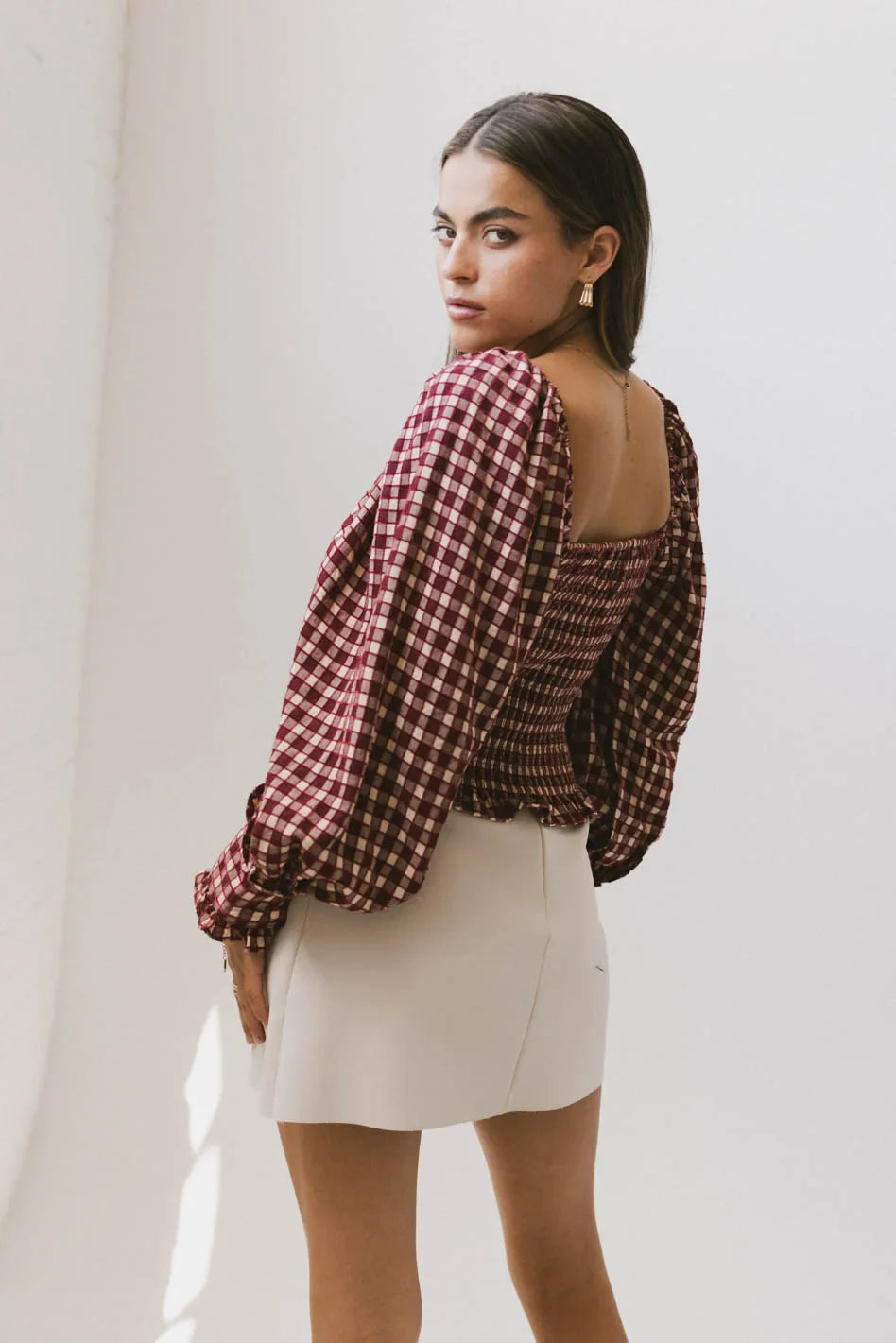 Gingham top in wine