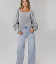 Ruffled hem top in blue