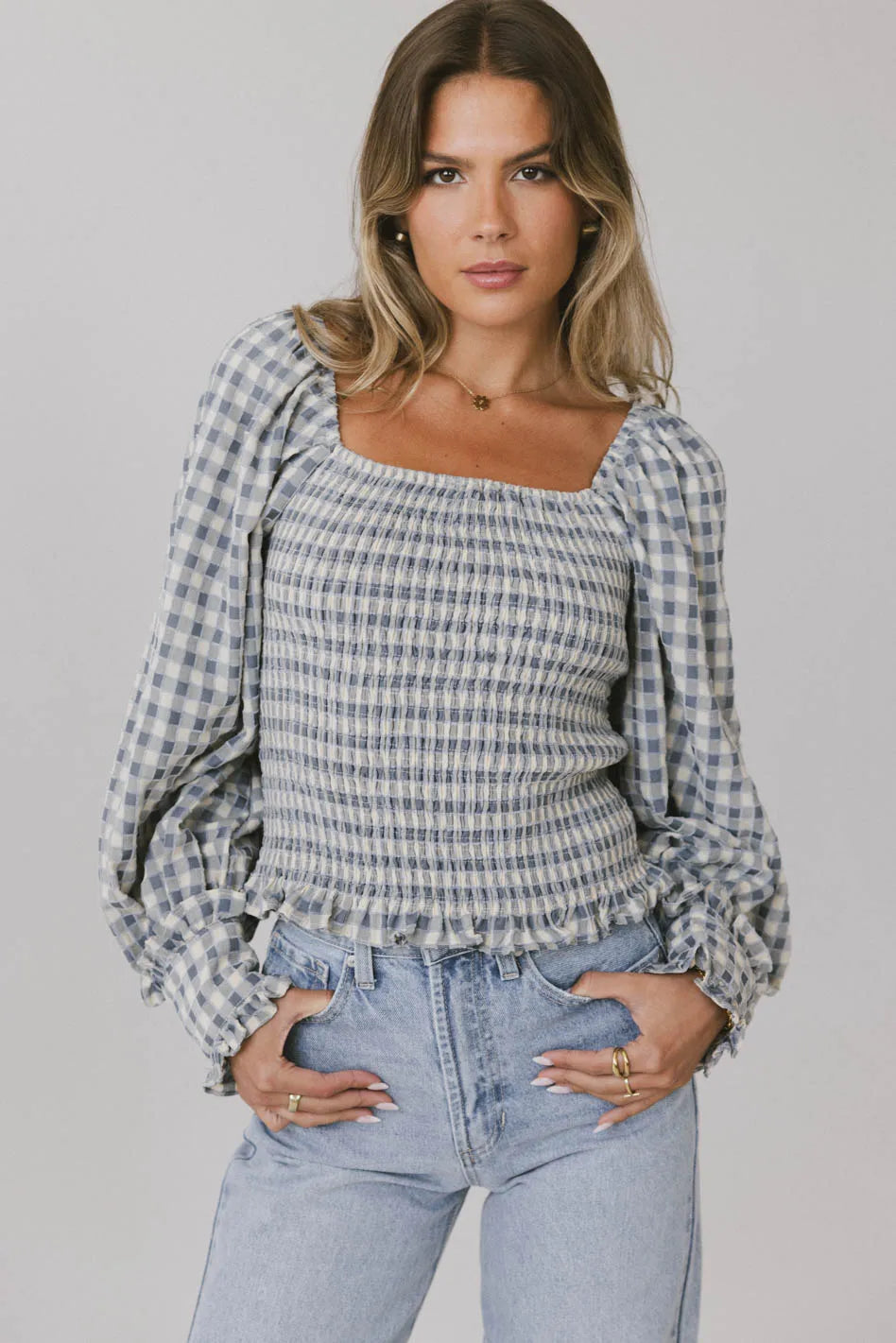 Square neck top in blue
