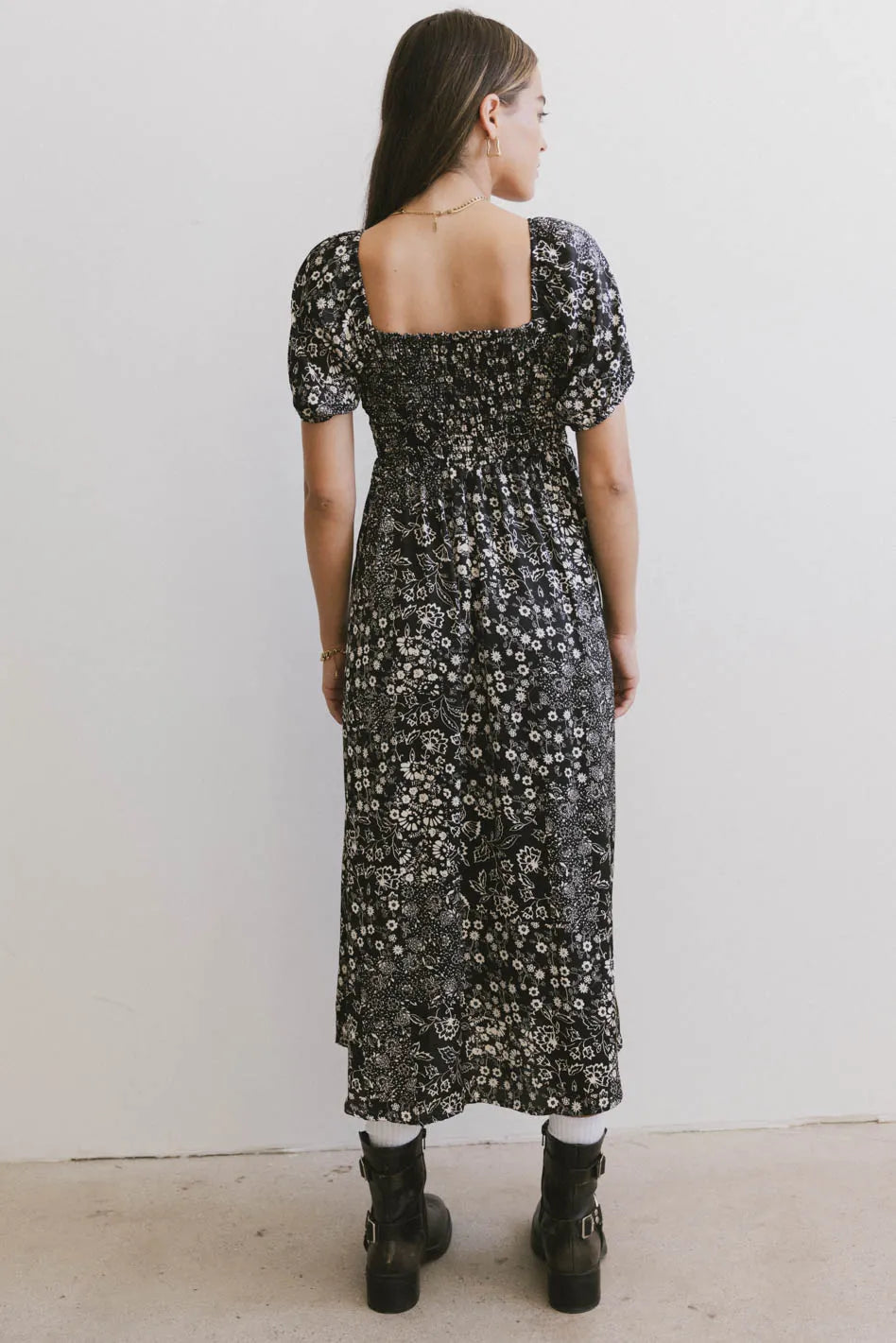 Elastic back dress in black