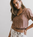 Elastic cuff sleeves top in brown