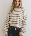 Round neck top in striped brown