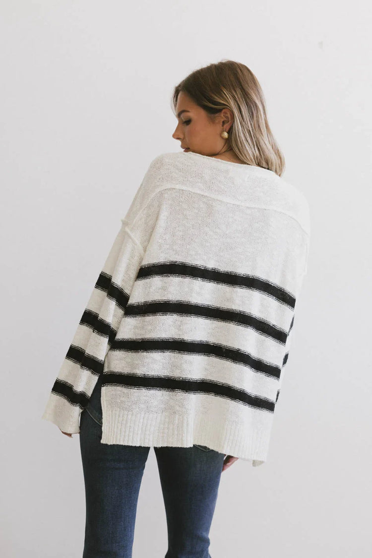 Top in cream with black stripes
