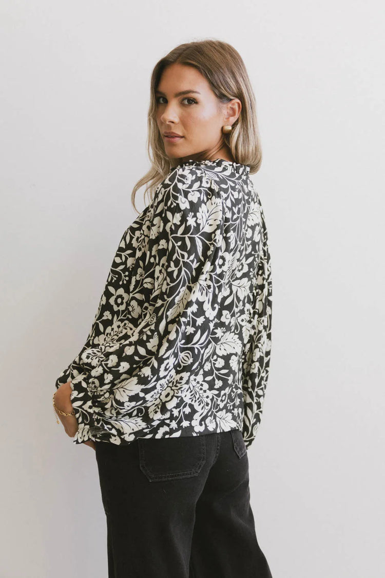 Printed flowers blouse in black