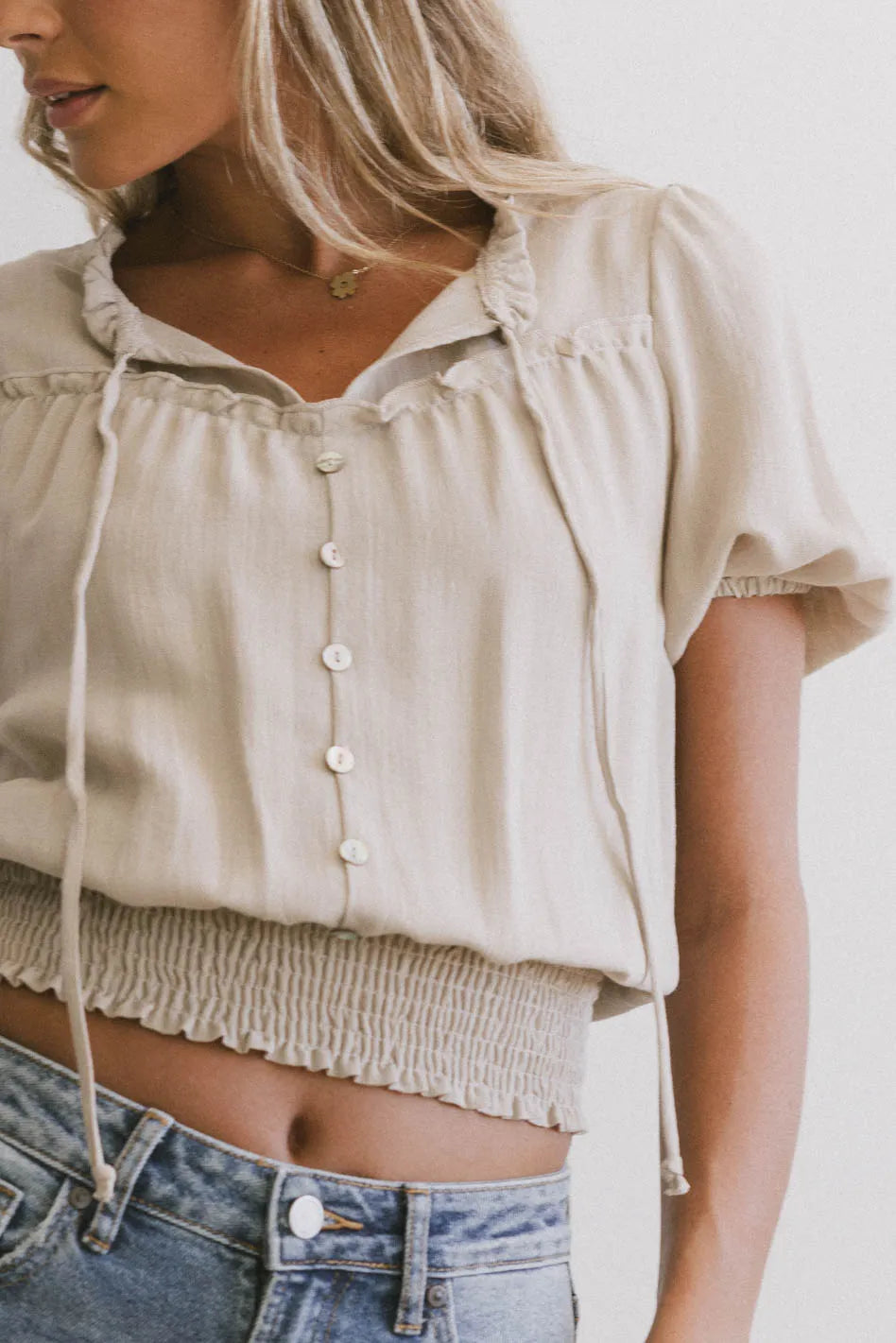 Plain color top in oatmeal