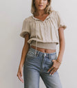 Elastic hem top in oatmeal