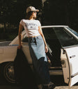 baby tee with denim maxi skirt