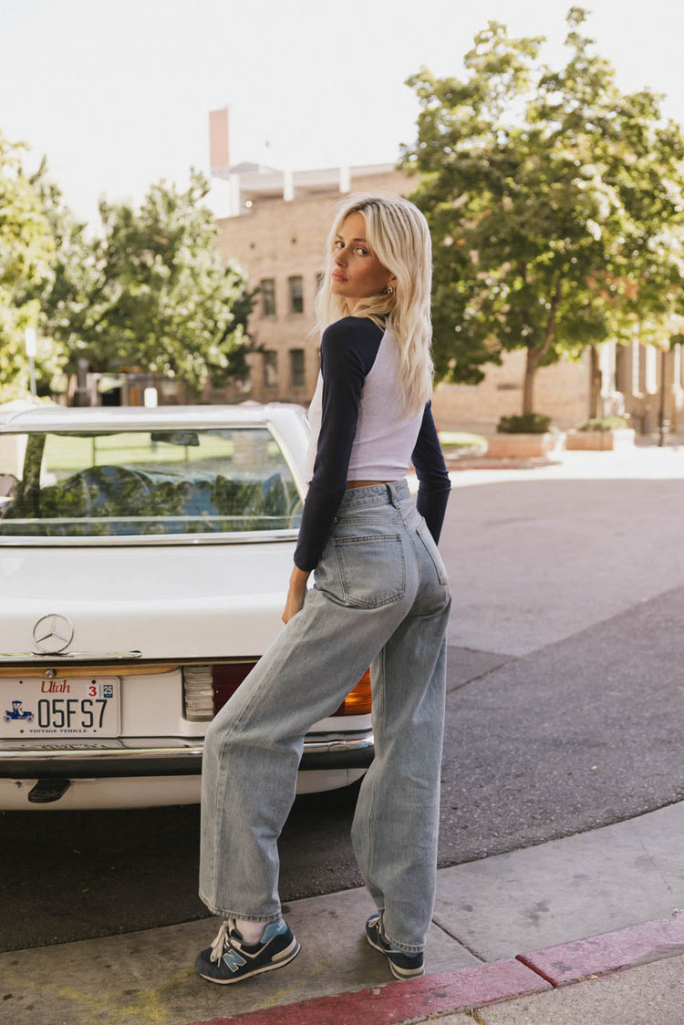 navy sleeve long sleeve top