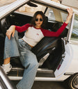 red raglan long sleeve with ribbon
