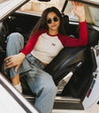 raglan top in red and white