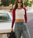raglan top in red and white