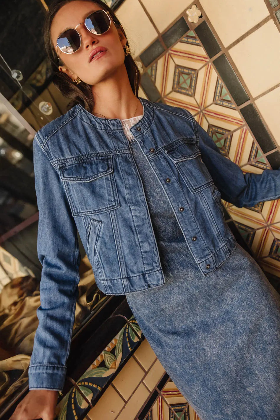 Round neck denim top