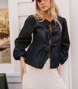 Three front ties denim top in dark wash