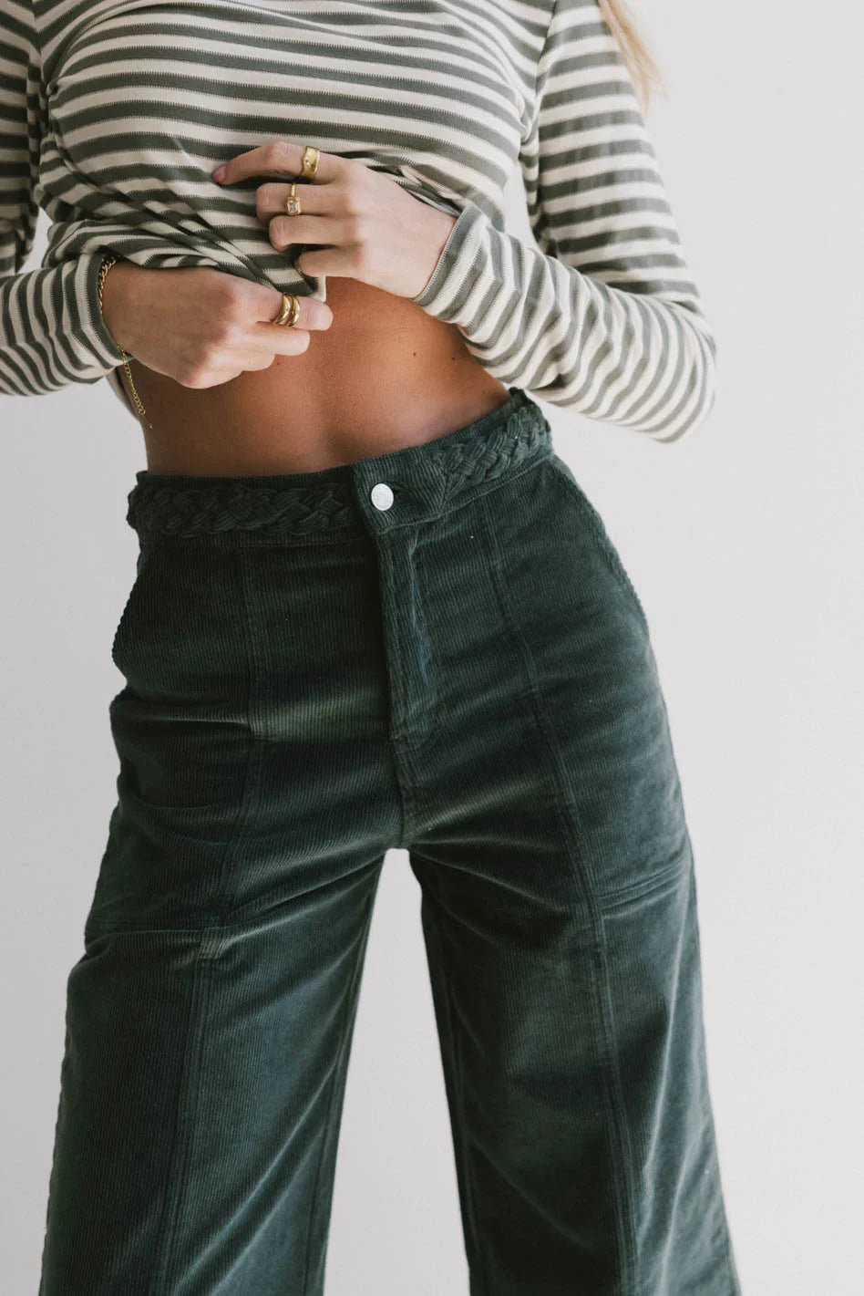 Braided waist pats in hunter green
