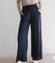 navy wide leg pants with drawstring