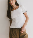 ribbed lettuce trim blouse