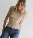 taupe ribbed short sleeve top