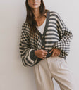 button front checker and striped cardigan
