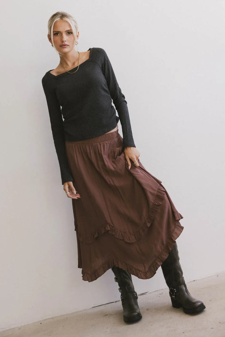 Knit top in charcoal