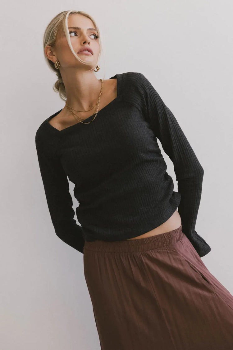Long sleeves top in charcoal