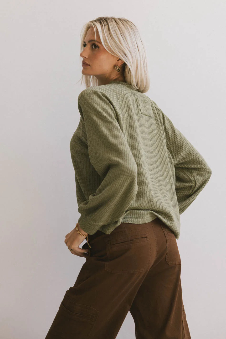 Plain color top in olive