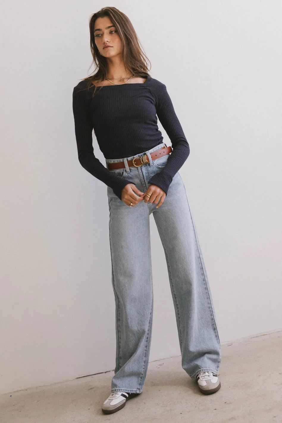 Square neck top in navy