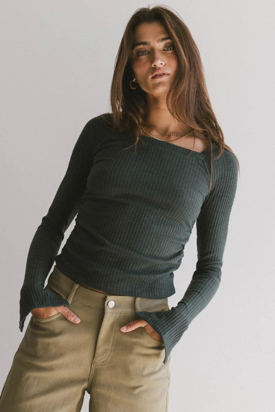 Square neck top in hunter green