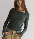 Square neck top in hunter green